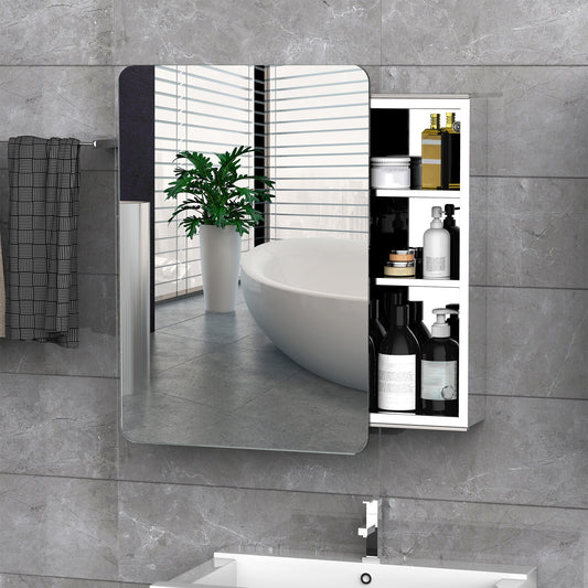 Wall Mounted Bathroom Mirror Cabinet – Stainless Steel Sliding Door Storage with Shelves, Silver