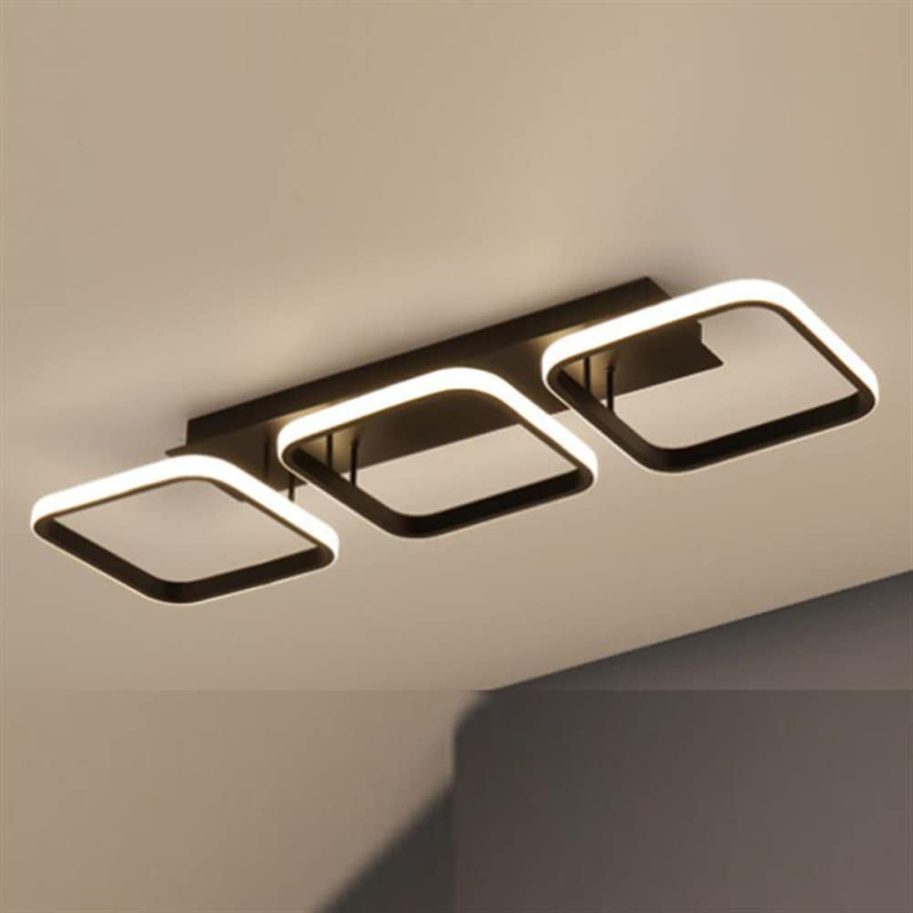 Modern LED Semi Flush Mount Ceiling Light, Minimalist Art Deco Ceiling Light Close to Ceiling Light, 3 color, Home Ceiling Lighting for Bedroom Kitchen Aisle Balcony (Black, Square, White Light,