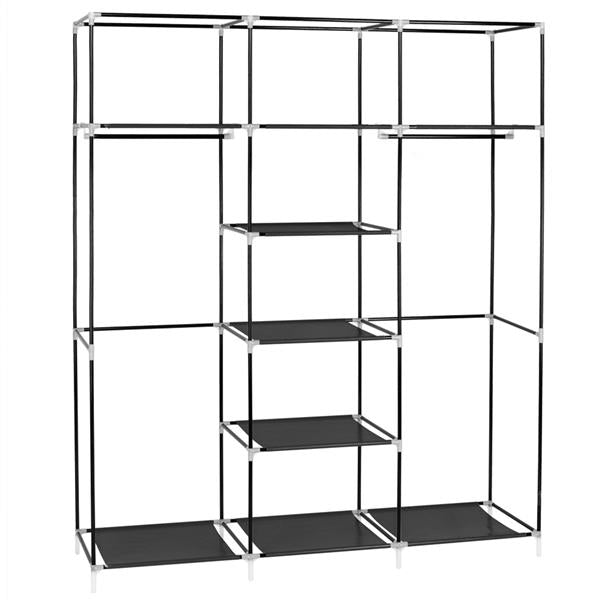 69" Portable Clothes Closet Non-Woven Fabric Wardrobe Double Rod Storage Organizer Black