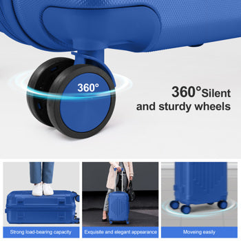 20-inch ABS Hard Shell Suitcase with Diamond Pattern - Navy Blue