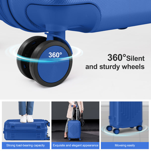 Premium ABS Luggage Set with Diamond Pattern & Non-TSA Locks (4-Piece, Navy Blue)