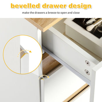 embossed white + embossed oak E1 particle board 12MM handle-free 38*32*56cm 3 drawers bedside table 1pc