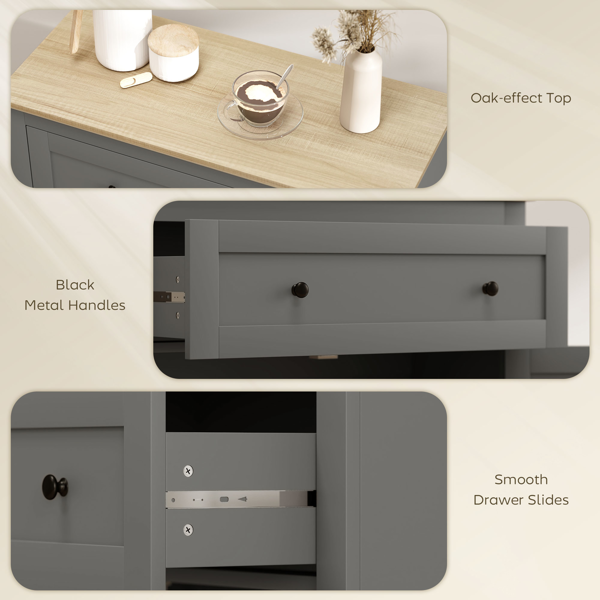 Modern Sideboard Storage Cabinet with Drawer & Adjustable Shelves – Oak Grey Finish for Living Room, Kitchen & Bathroom