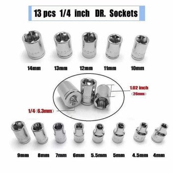46PCS 1/4" Socket Wrench Screwdriver Bits Ratchet Driver Kit Repairing Tool Set