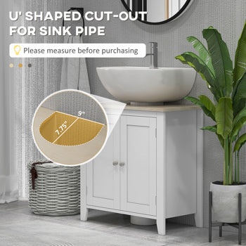 Under Sink Bathroom Storage Cabinet – Modern White MDF Organizer with Adjustable Shelf & Wood Grain Top