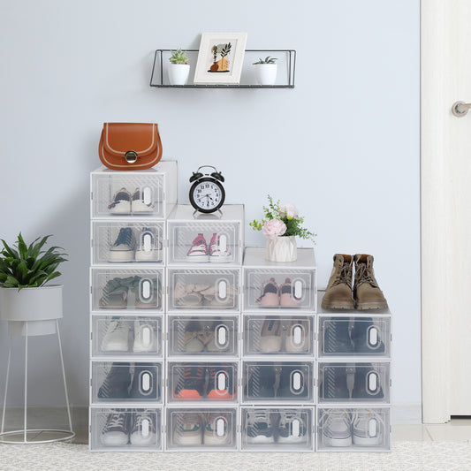 Shoe Storage Boxes 18 Pack Clear Plastic Stackable - White