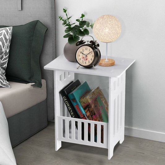 White Nightstand Bedside Table – Small Side End Table with Storage for Bedroom & Living Room