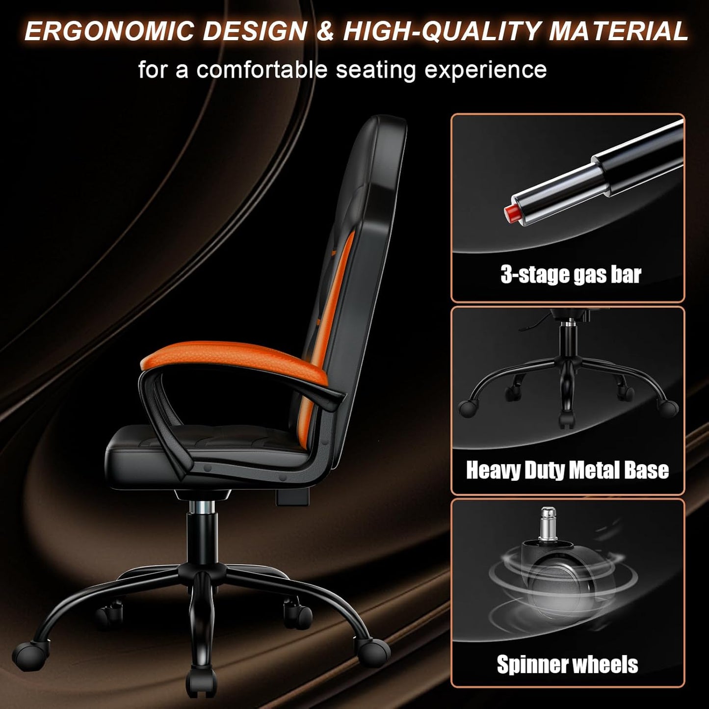 Ergonomic Gaming Chair, Height Adjustable Computer Chair, Pu Leather PC Chair with Castors, for Adults and Teenagers