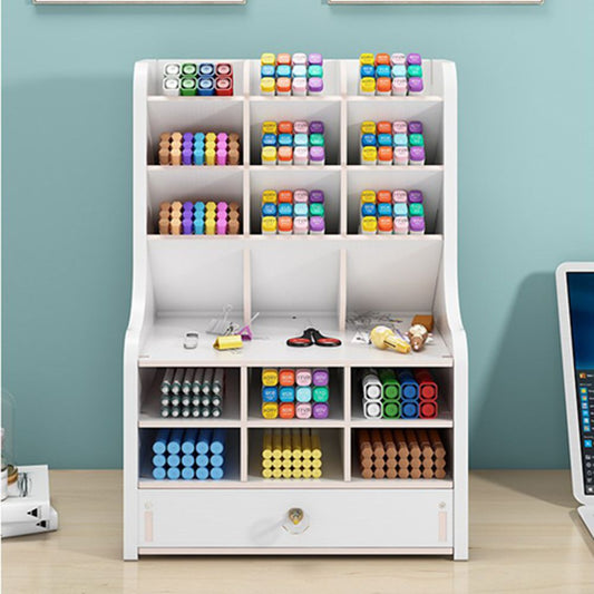Wooden Desk Organizer with Drawer, White, Large Capacity, DIY Pen Holder, Box, Desk Storage Shelf, Pen Organizer, Caddies for Office, Home, and School Supplies