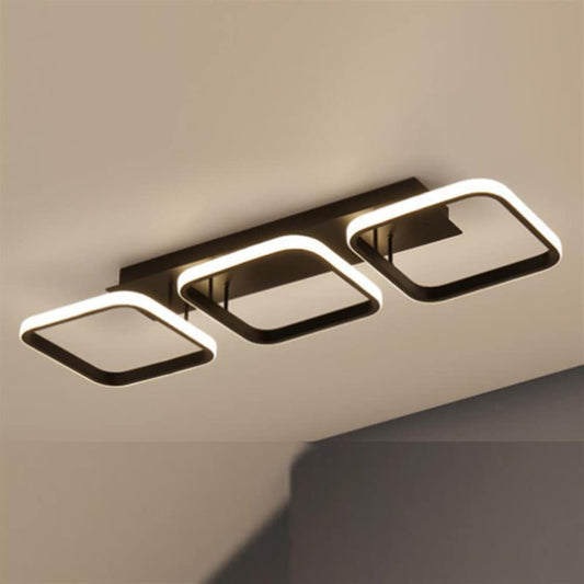 Modern LED Semi Flush Mount Ceiling Light, Minimalist Art Deco Ceiling Light Close to Ceiling Light, 3 color, Home Ceiling Lighting for Bedroom Kitchen Aisle Balcony (Black, Square, White Light,