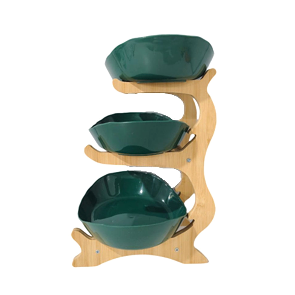 3 Tiers Fruit Plate with Wood Holder Snacks Plate Rack Party Food Serving Display Tray Green