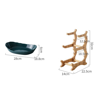 3 Tiers Fruit Plate with Wood Holder Snacks Plate Rack Party Food Serving Display Tray Green