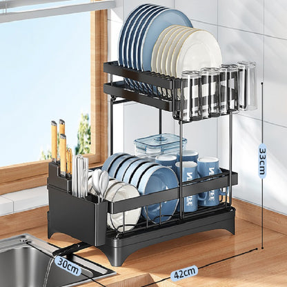 Dish Drying Rack Large, 2 Tier Kitchen Dish Drainer Rack Space-Saving, 360 Flexible Draining Board Rack for Kitchen Counter