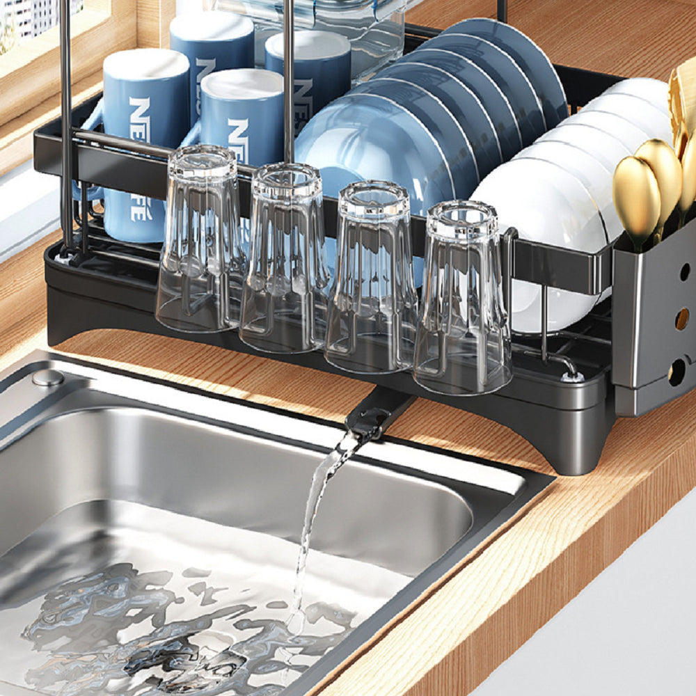 Dish Drying Rack Large, 2 Tier Kitchen Dish Drainer Rack Space-Saving, 360 Flexible Draining Board Rack for Kitchen Counter