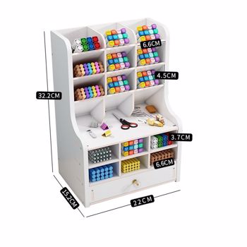 Wooden Desk Organizer with Drawer, White, Large Capacity, DIY Pen Holder, Box, Desk Storage Shelf, Pen Organizer, Caddies for Office, Home, and School Supplies