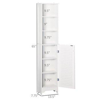 White Bathroom Storage Cabinet – Slim Freestanding Organizer with Adjustable Shelves & Doors