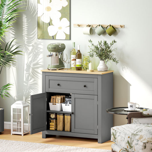 Modern Sideboard Storage Cabinet with Drawer & Adjustable Shelves – Oak Grey Finish for Living Room, Kitchen & Bathroom