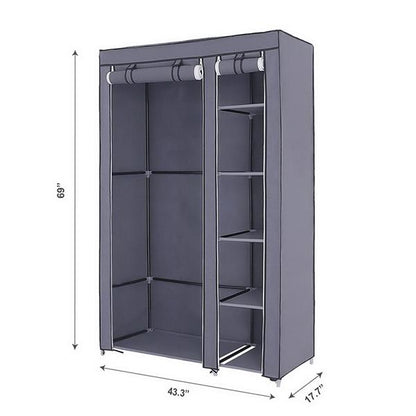 67" Portable Clothes Closet Wardrobe with Non-woven Fabric and Hanging Rod Quick and Easy to Assemble Gray