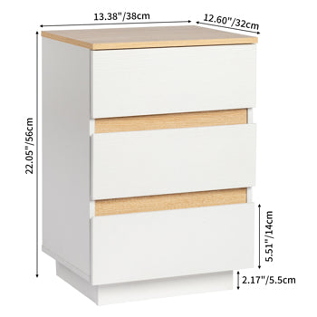 embossed white + embossed oak E1 particle board 12MM handle-free 38*32*56cm 3 drawers bedside table 1pc