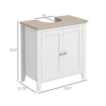 Under Sink Bathroom Storage Cabinet – Modern White MDF Organizer with Adjustable Shelf & Wood Grain Top