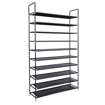 Simple Assembly 10 Tiers Non-woven Fabric Shoe Rack with Handle Black